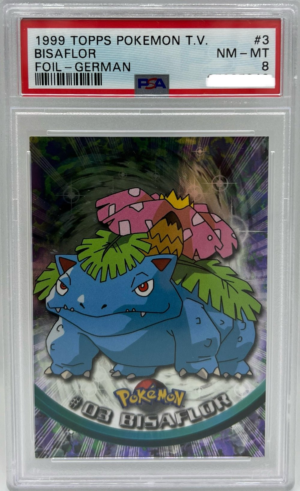 1999 TOPPS POKEMON T.V. BISAFLOR FOIL DEUTSCH PSA 8