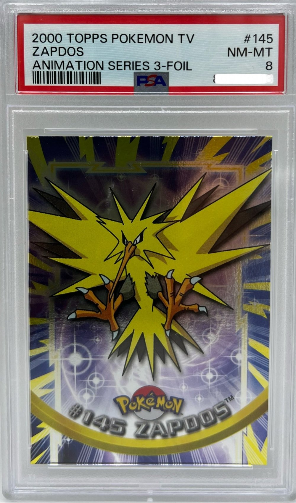 2000 TOPPS POKEMON TV ZAPDOS ANIMATION SERIES 3 FOIL PSA8