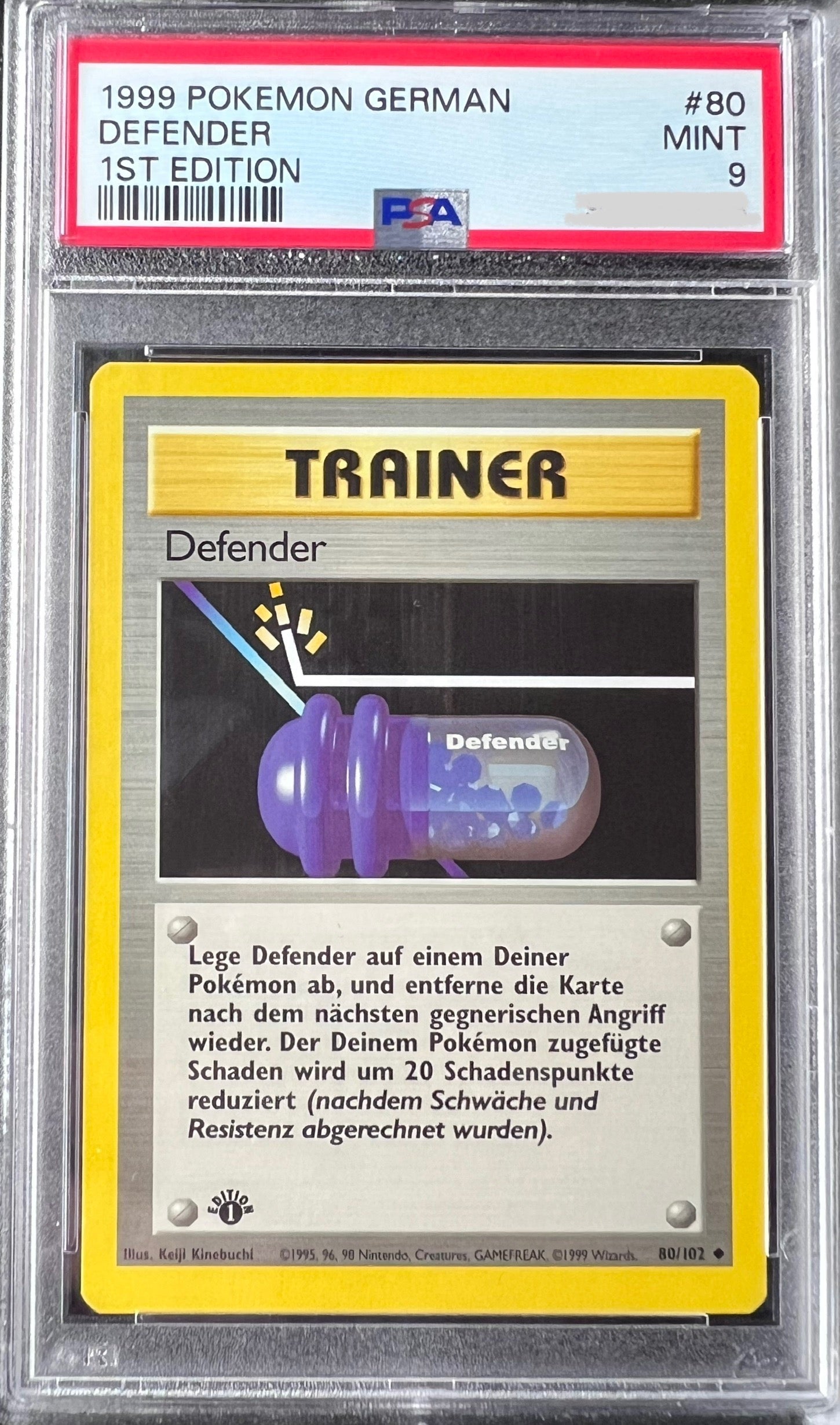 Pokemon Base Set - Defender 1st Edition - Deutsch PSA9