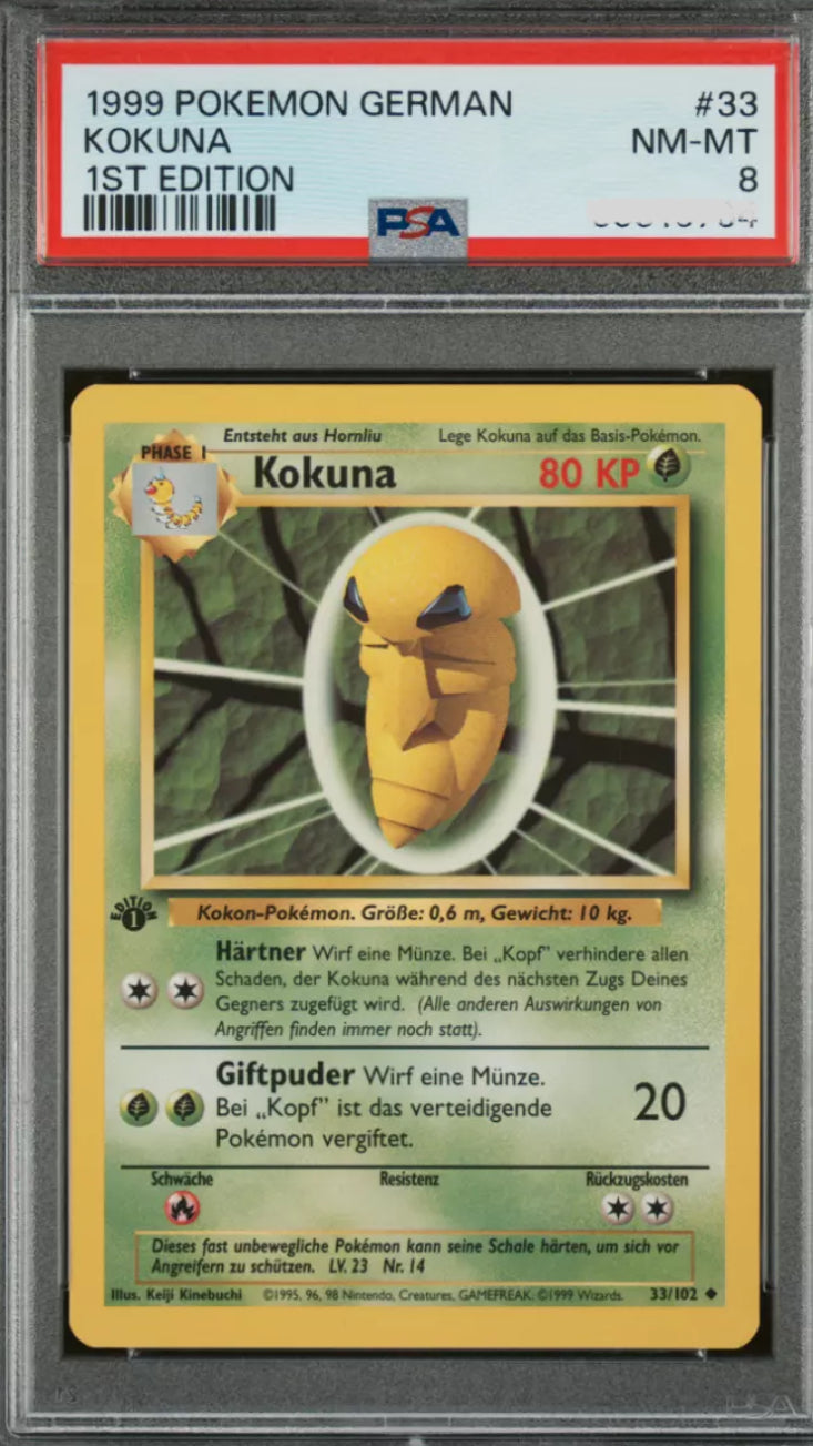 Pokemon Base Set - Kokuna 1st Edition - Deutsch PSA8