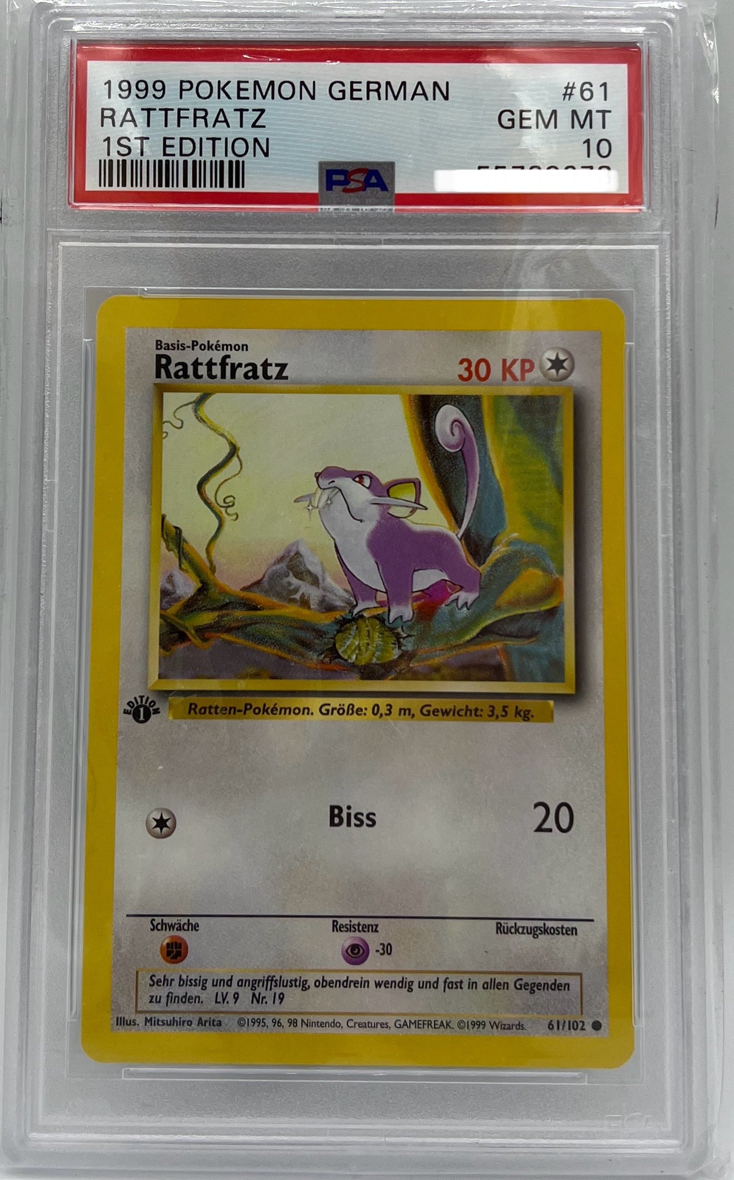 Pokemon Base Set - Rattfratz 1st Edition - Deutsch PSA10