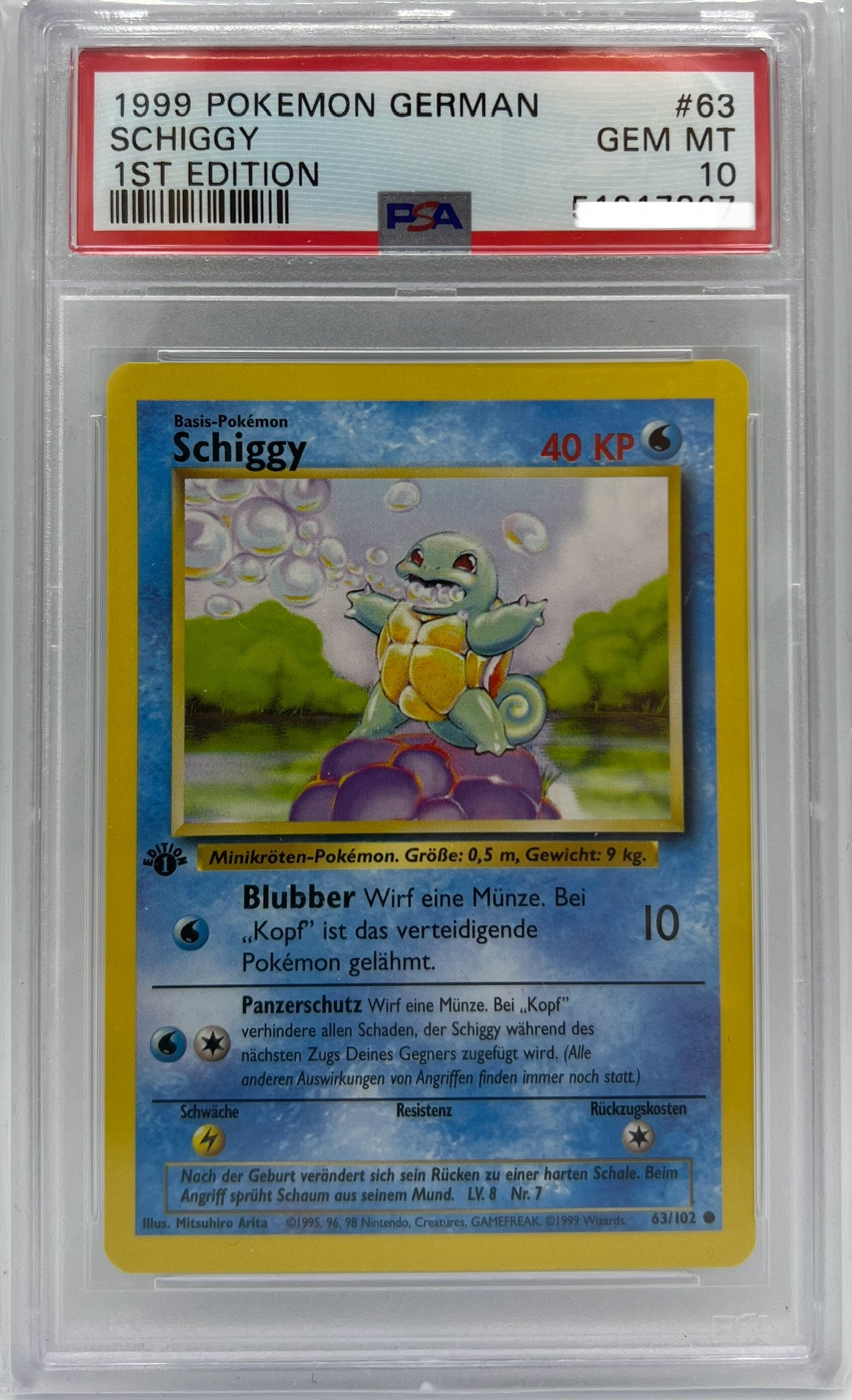 Pokemon Base Set - Schiggy 1st Edition - Deutsch PSA10