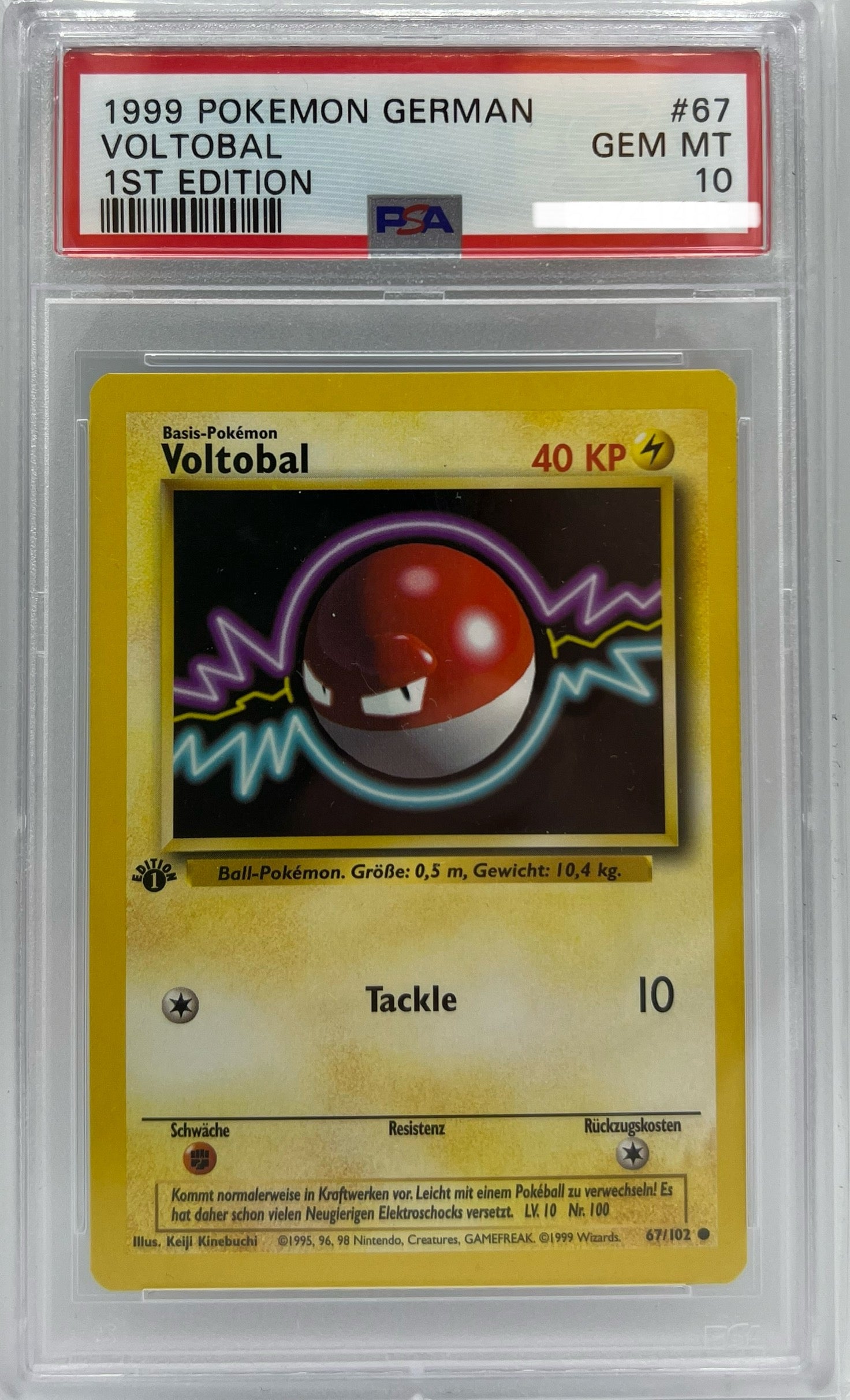 Pokemon Base Set - Voltobal 1st Edition - Deutsch PSA10