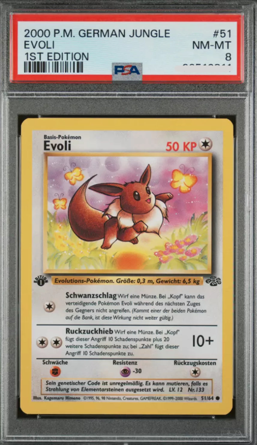Pokemon Jungle - Evoli 1ST Edition - Deutsch PSA8
