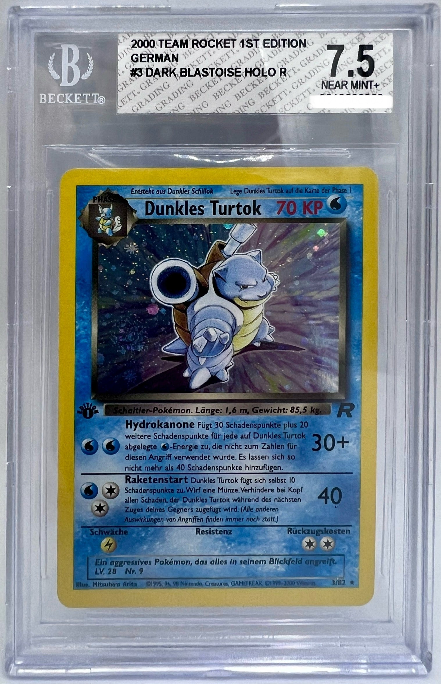 Pokemon TCG Team Rocket Dunkles Turtok 1st Edition Holo BGS 7.5